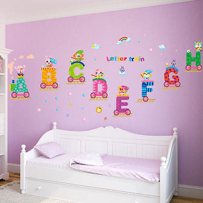 Childrens Room Decor Animal Letters Train Colorful Mural Wall Art Vinyl Sticker