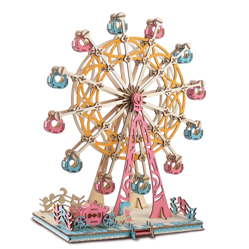 DIY 3D Laser Cutting Wooden Ferris Wheel Puzzle Game for Children Three-dimensional assembly model Kids Model Building Kits Toy