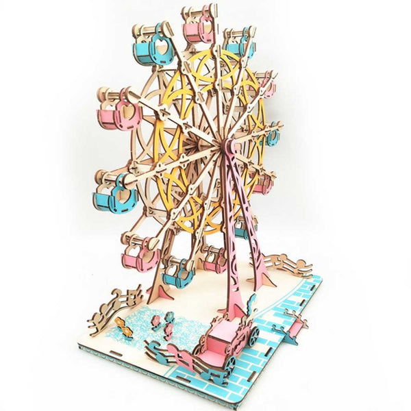 DIY 3D Laser Cutting Wooden Ferris Wheel Puzzle Game for Children Three-dimensional assembly model Kids Model Building Kits Toy