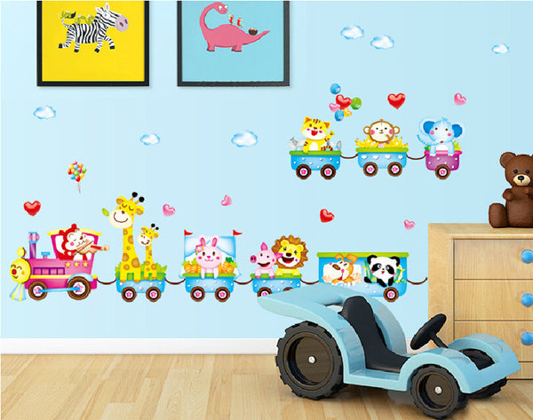 Wall Stickers Childrens 3D Jungle Animal Train - Printed Wall Art Vinyl Stickers Decal Decor P6