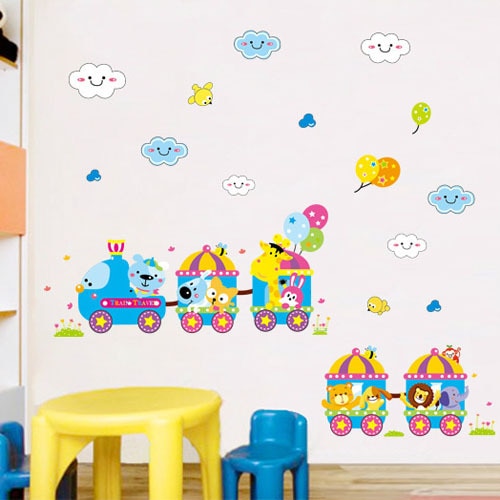 [Fundecor] diy home decor cartoon animal train wall sticker kids rooms baby bedroom Art Deco decal adesivo de parede